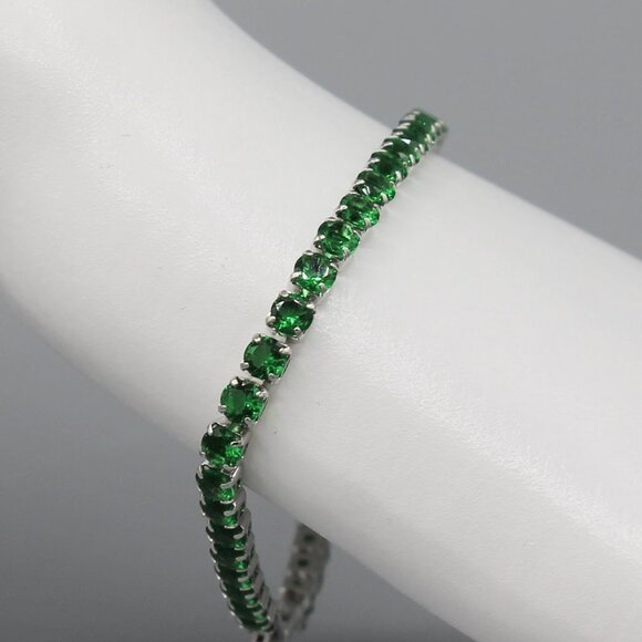 Jewelry bracelet silver tone with green stones sparkly adjustable fashion new - Picture 5 of 7